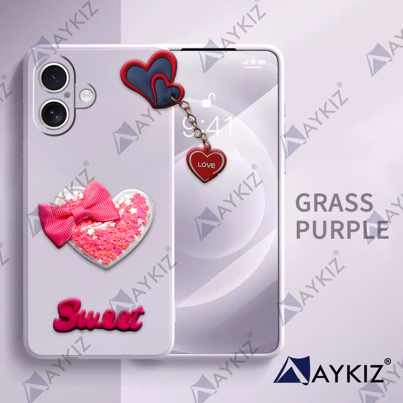 Aykiz Soft Heart Keychain Star Glitter Back Cover for IPhone 16