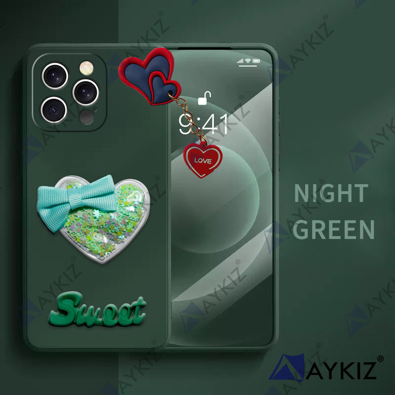 Aykiz Soft Heart Keychain Star Glitter Back Cover for IPhone 16 Pro Max