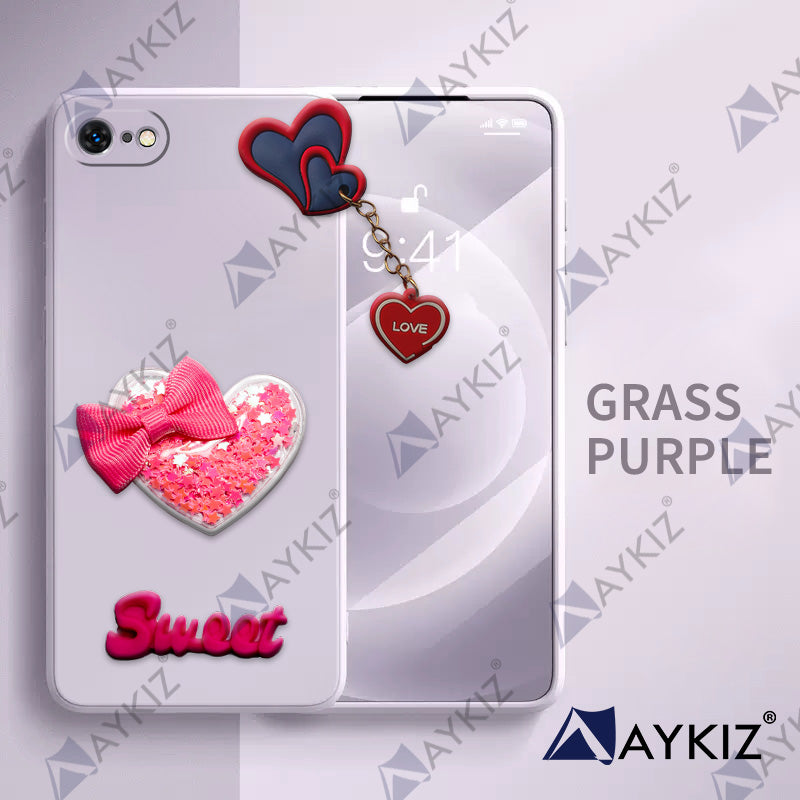 Aykiz Soft Heart Keychain Star Glitter Back Cover for IPhone 8