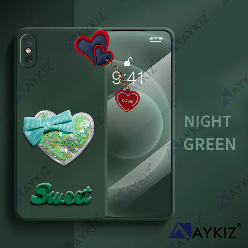 Aykiz Soft Heart Keychain Star Glitter Back Cover for IPhone Xs