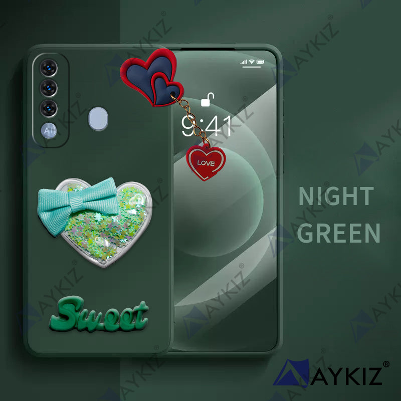 Aykiz Soft Heart Keychain Star Glitter Back Cover for Techno Spark 7 Pro