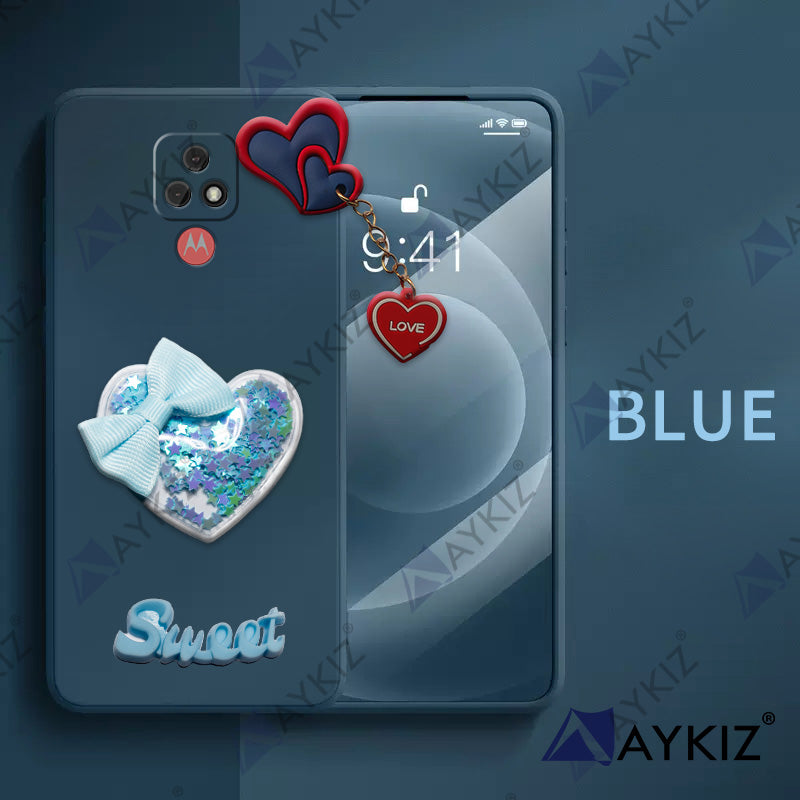 Aykiz Soft Heart Keychain Star Glitter Back Cover for Moto E7
