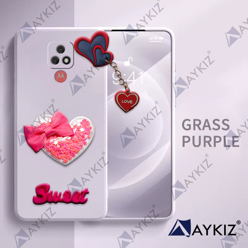 Aykiz Soft Heart Keychain Star Glitter Back Cover for Moto E7