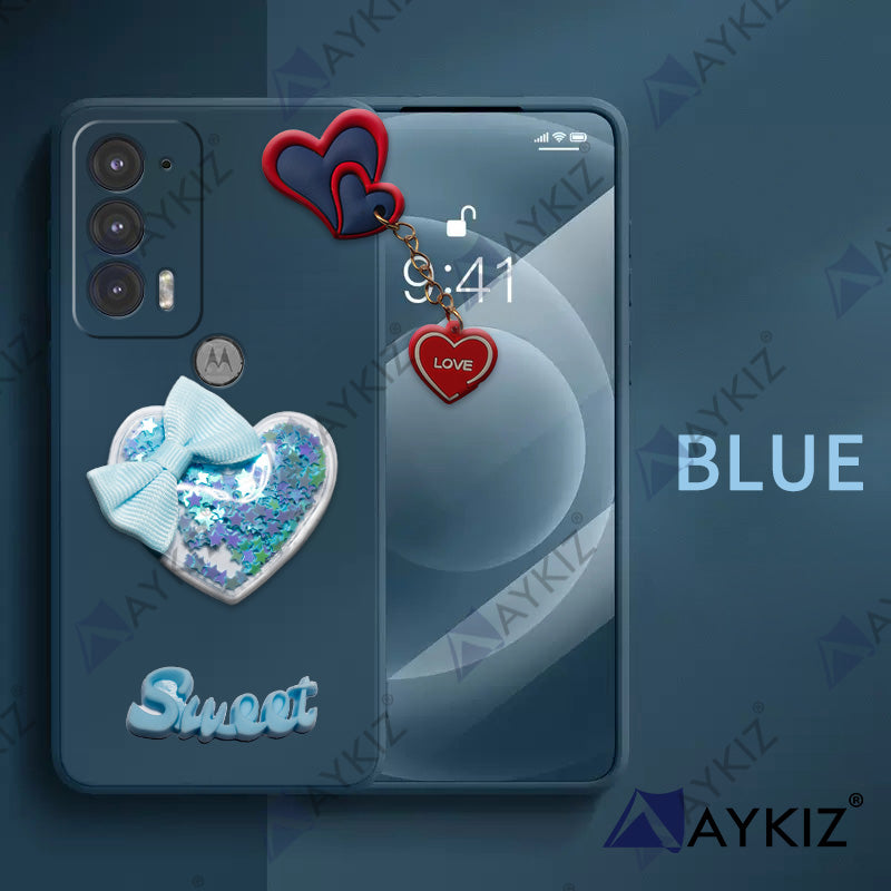 Aykiz Soft Heart Keychain Star Glitter Back Cover for Moto Edge 20