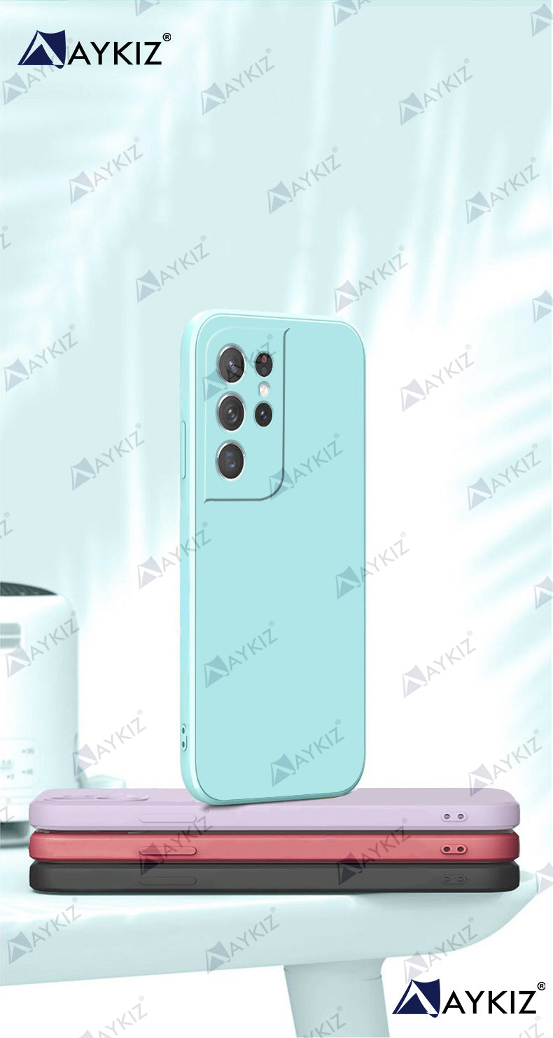 Aykiz Soft Matte Silicone Back Cover Inside Cloth with Camera Protection for Samsung Galaxy S21 Ultra