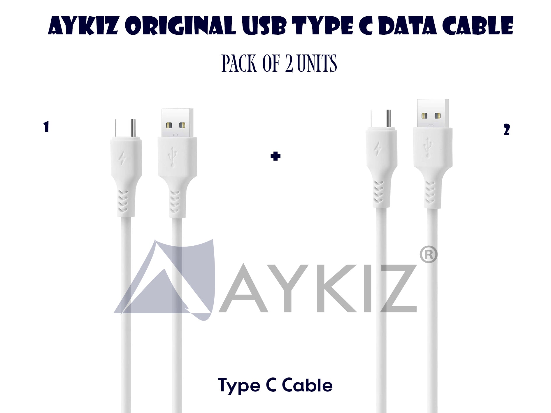 Aykiz Original C Type USB Data Cable for Charging & Data Transfer (Pack of 2)