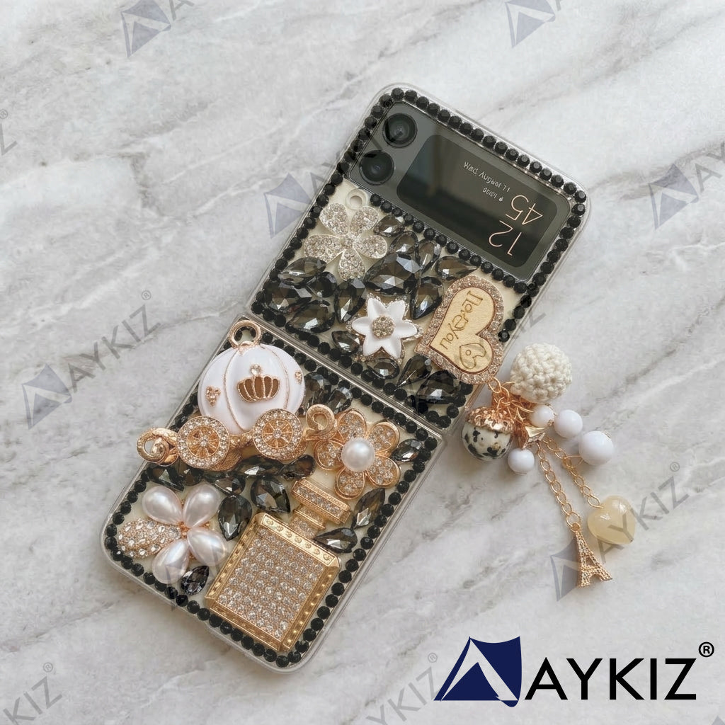 3D Bling Luxury Shiny Crystal Rhinestone Diamond Back Cover with Attractive keychain with Cutee Toy Car & Attractive Key Chain for Samsung Galaxy Flip 2