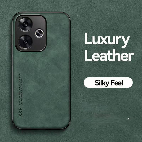 Silky Leather Finish Back Case with Built-in Magnet for Car Mount & Enhanced Camera Protection for Samsung