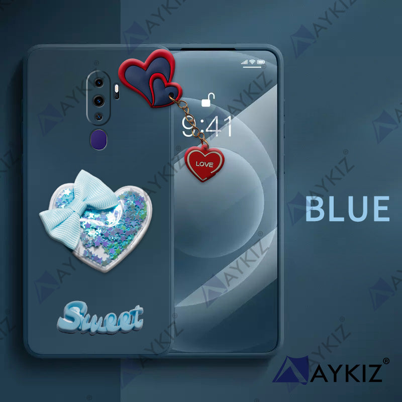 Aykiz Soft Heart Keychain Star Glitter Back Cover for Oppo A9 4G
