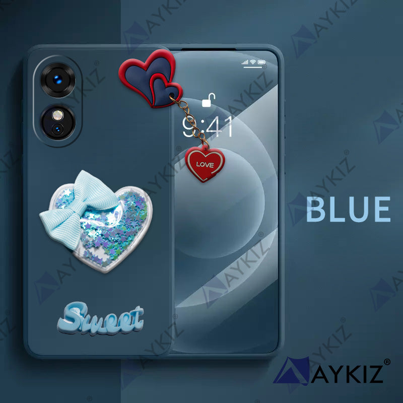 Aykiz Soft Heart Keychain Star Glitter Back Cover for Oppo A17