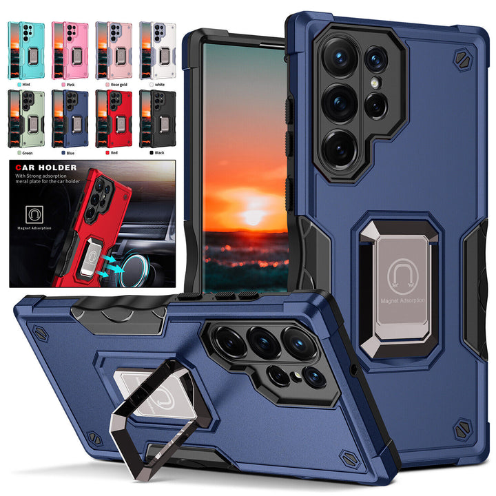 Shockproof Armor Magnetic Ring Holder Bumper Hard Phone Case for Boys and Girls with Camera Protection