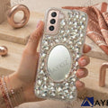 3D Bling Sparkle Luxury Round Mirror Shiny Crystal Rhinestone Diamond Case for Samsung Galaxy S21