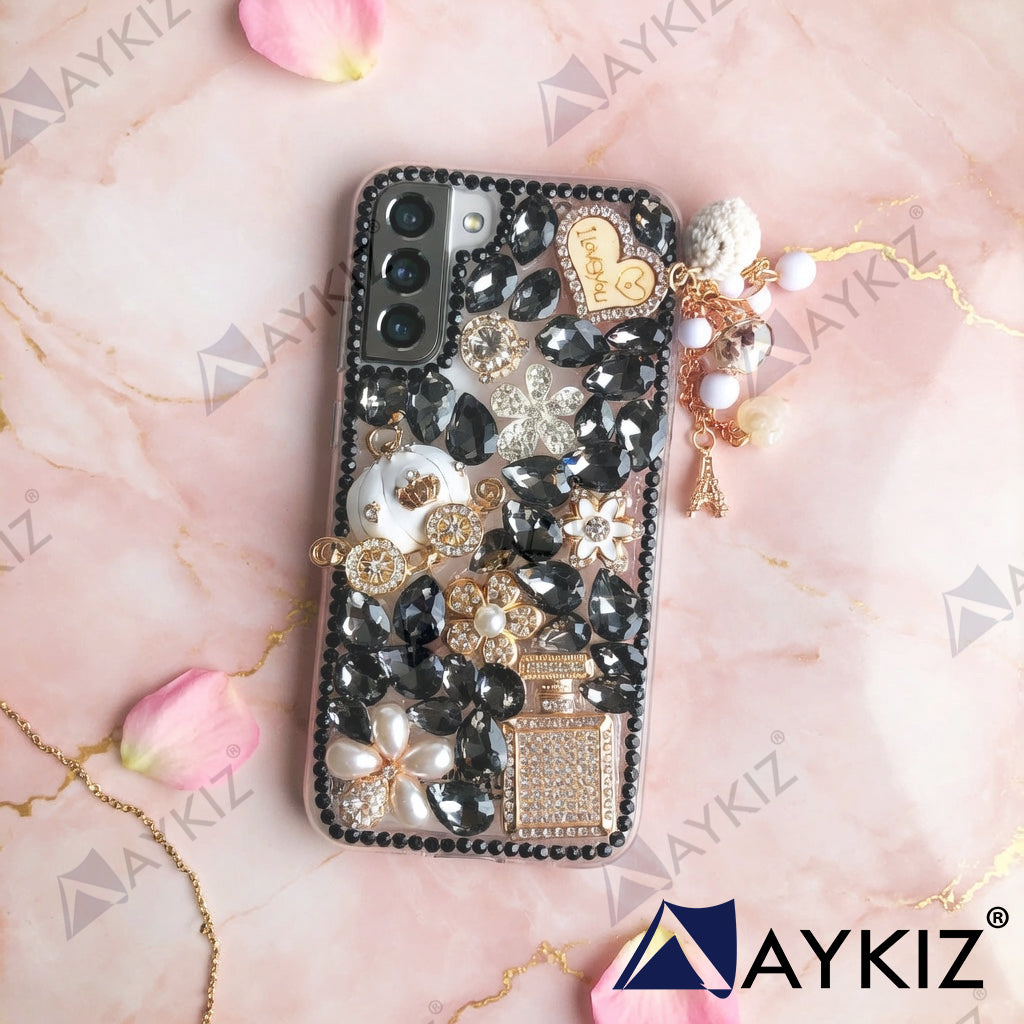 3D Bling Luxury Shiny Crystal Rhinestone Diamond Back Cover with Attractive keychain with Cutee Toy Car & Attractive Key Chain for Samsung Galaxy S21