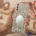 3D Bling Sparkle Luxury Round Mirror Shiny Crystal Rhinestone Diamond Case for Samsung Galaxy S22