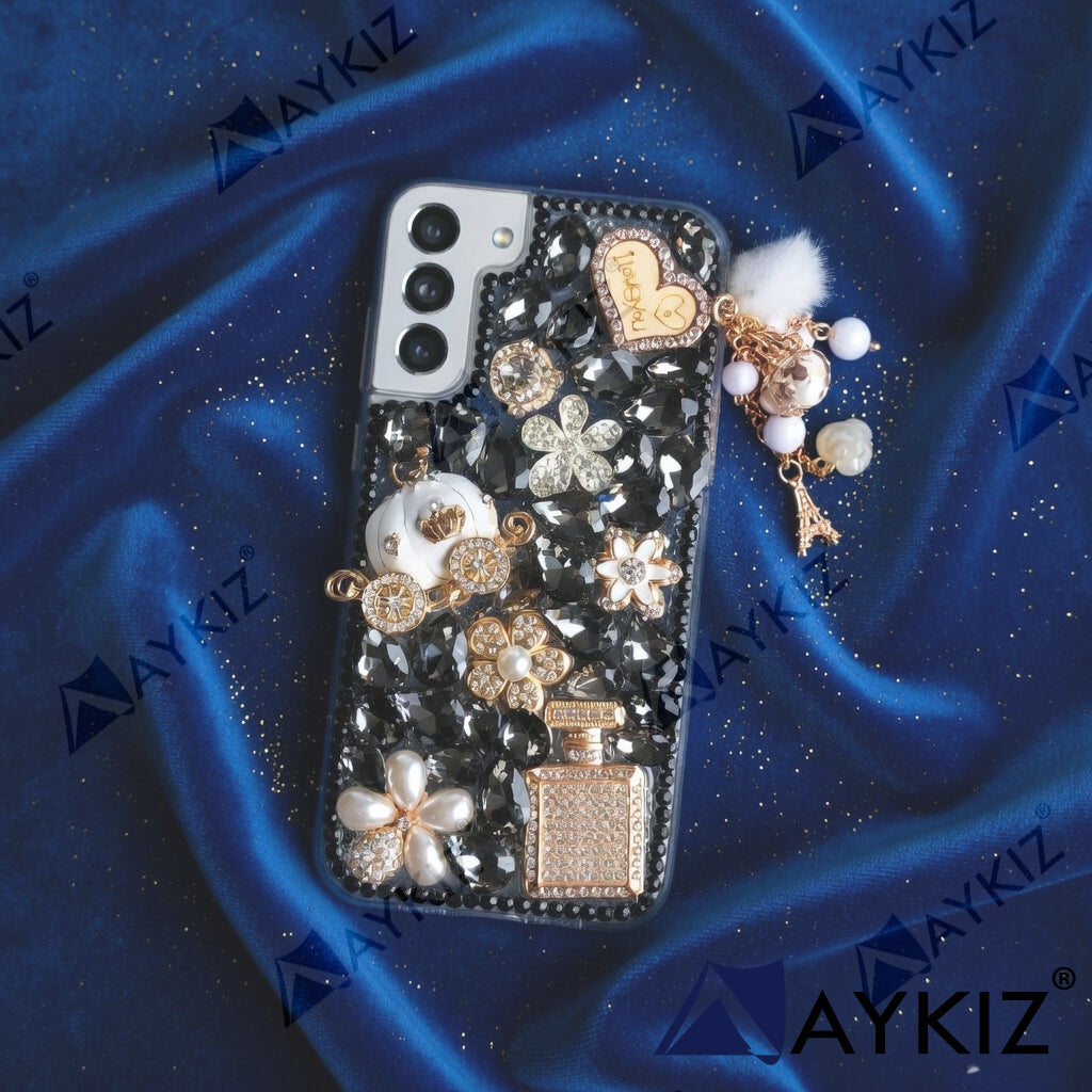 3D Bling Luxury Shiny Crystal Rhinestone Diamond Back Cover with Attractive keychain with Cutee Toy Car & Attractive Key Chain for Samsung Galaxy S22