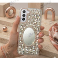 3D Bling Sparkle Luxury Round Mirror Shiny Crystal Rhinestone Diamond Case for Samsung Galaxy S22 Plus